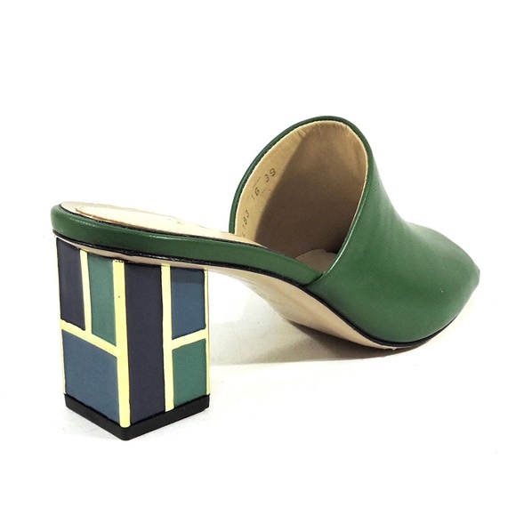 ALESSANDRO DI MARIA 🇮🇹 WOMEN'S GREEN SOFT LEATHER SUMMER MULES - Picture 5 of 9